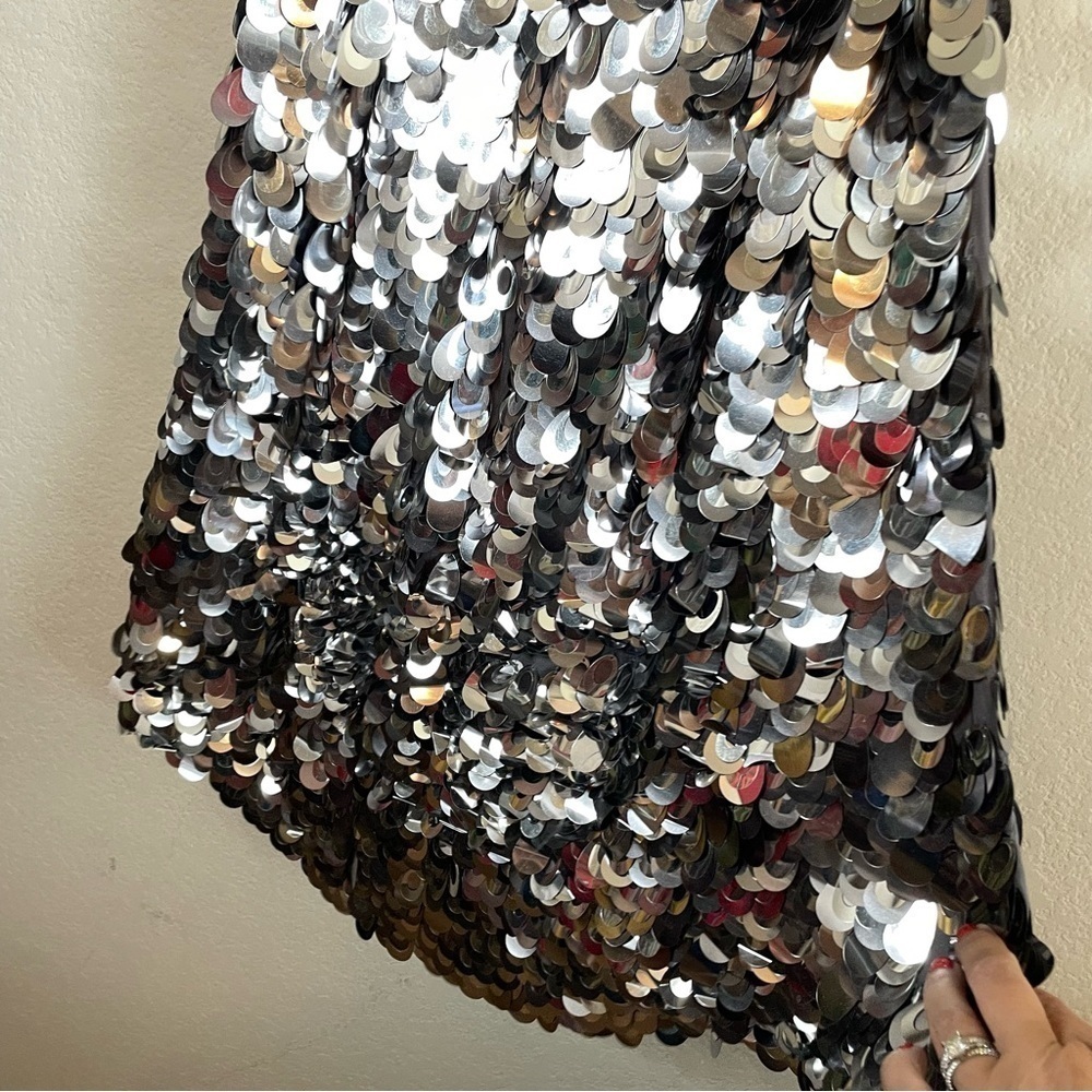 Beyond by Jovani Silver Cocktail Sequin Gray Halter Mini Dress 100% Silk Size 8 - Picture 10 of 12